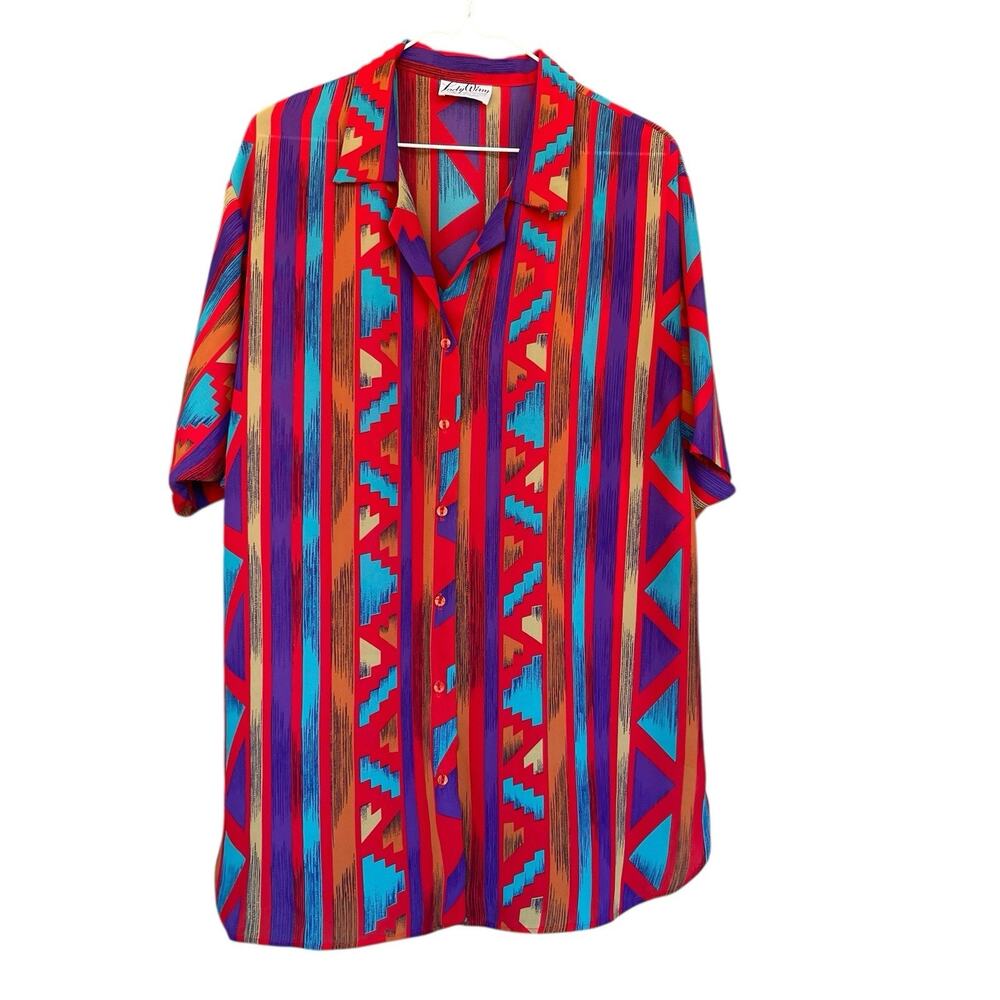 Vintage Lady Winn by Teddi‎ Artsy Blouse Womens Extra Large Button Up Colorful